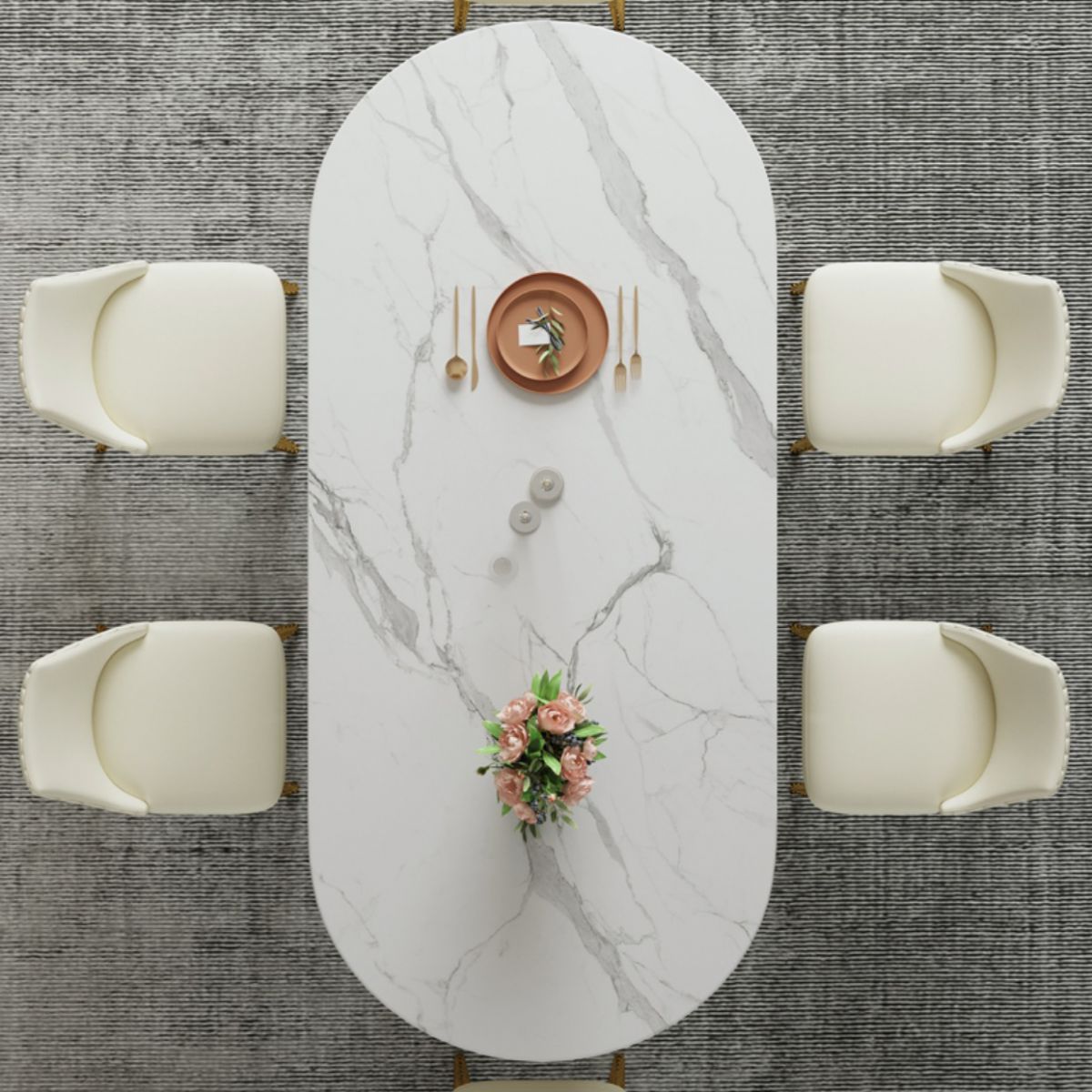 Luxury Double Pedestal Dining Table Oval Stone Top Dining Table for Dining Room