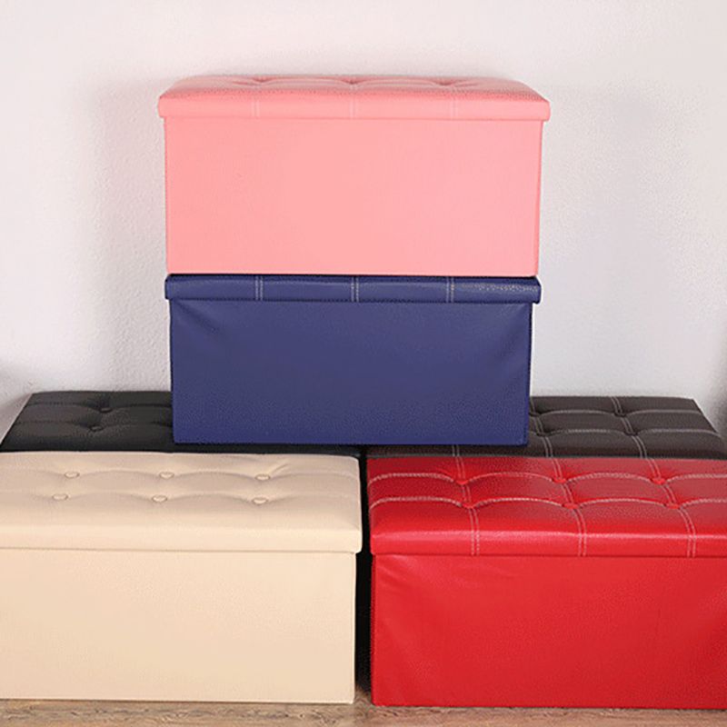Trendy Faux Leather Ottoman Plain Tufted Rectangle Foot Stool Ottoman with Storage