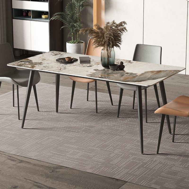 Modern Rectangle Table Sintered Stone Table with Metal Legs for Kitchen