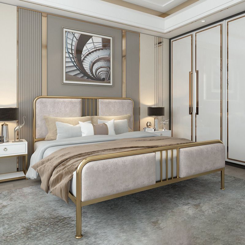 84.65 inch Wide Contemporary Bed Frame Metal Bed with Upholstered Headboard