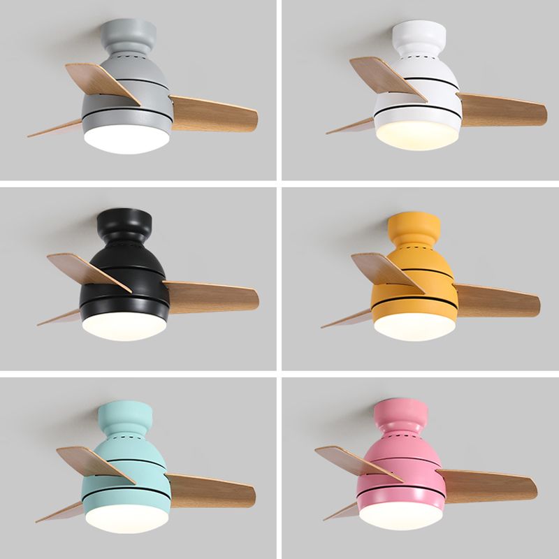 Oval Ceiling Fan Lamp Macaron Metal Kids Bedroom Semi Flush Mount Lighting