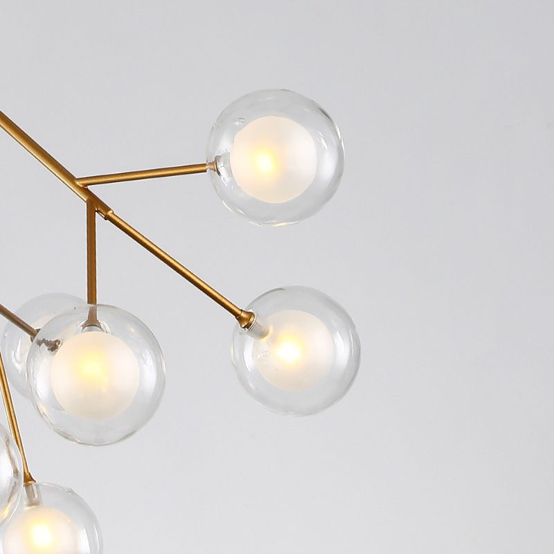 Simplicity 9 Heads Chandelier Tree Branch Suspension Light with Dual Ball Glass Shade