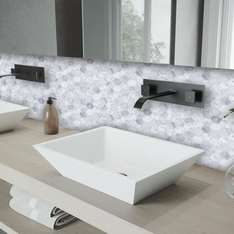 Modern Marble Wallpaper Panels Grey and White Honeycomb Pattern Wall Art, Stick On