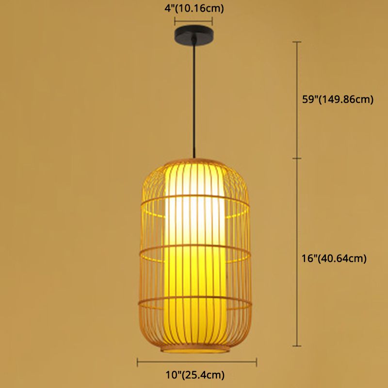 1 Light Lantern Hanging Light Fixtures Japanese Bamboo Ceiling Pendant for Restaurant