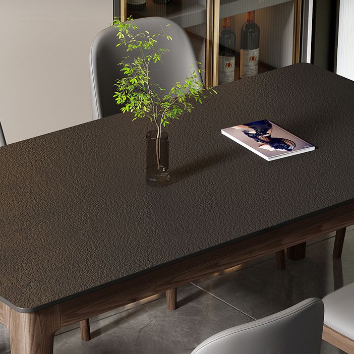 Modern Stone Rectangle Dining Table Wood Legs for Dining Room