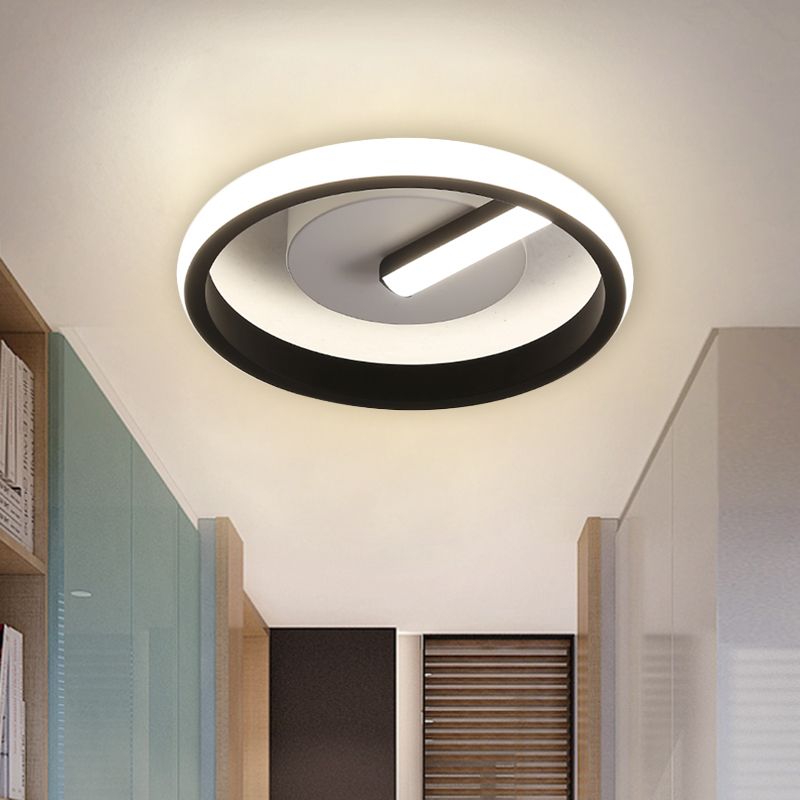 Acrylic Halo Ring Flush Light Fixture Simple LED Flushmount Lamp in Black for Corridor, White/Warm Light