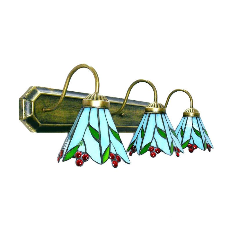 Blue Lily Sconce Light Tiffany 3 Heads Multicolor Stained Glass Wall Mounted Light for Living Room