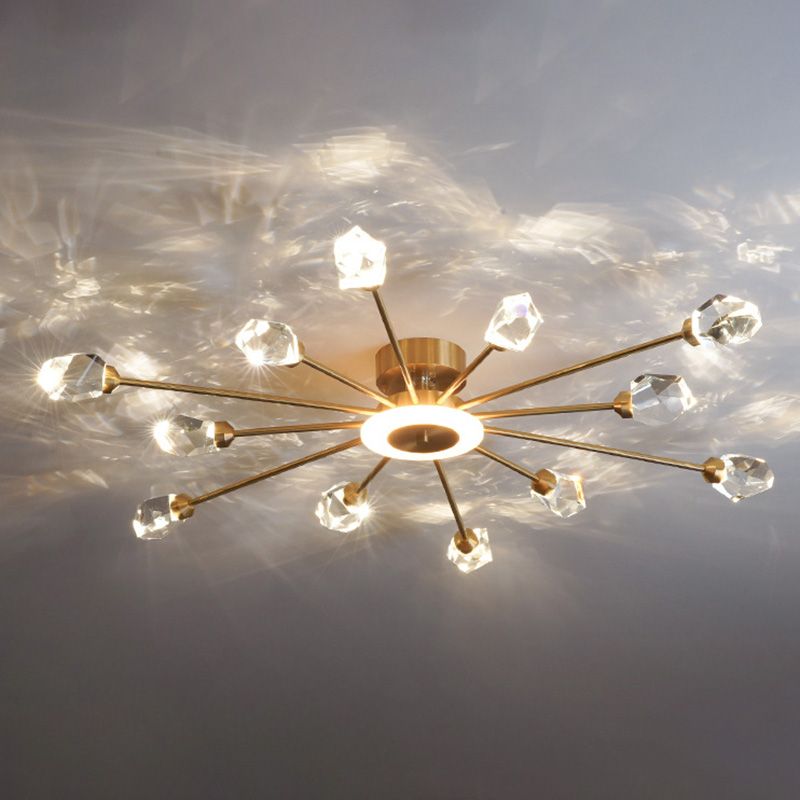 Contemporary Tapered Flush Light Fixture Crystal Flush Mount Ceiling Fixture in Gold