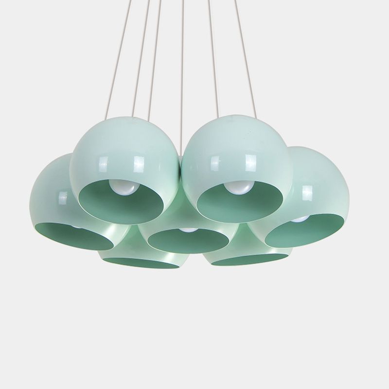 Blue Dome Multi Hanging Light Macaron 7 Heads Iron Ceiling Pendant Lamp for Living Room