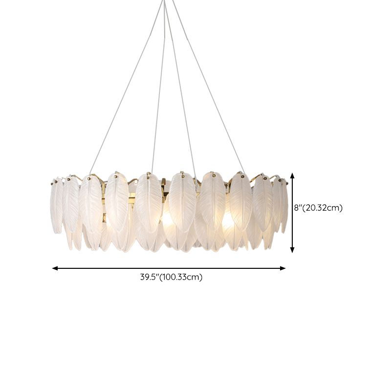 Gold Modern Metal Ceiling Lamp Feather Shape Island Light with Glass Shade for Living Room