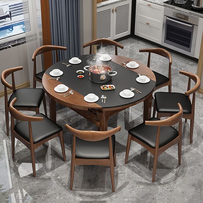 Contemporary Kitchen Dinner Table Wood Dining Table with Leaf Extension