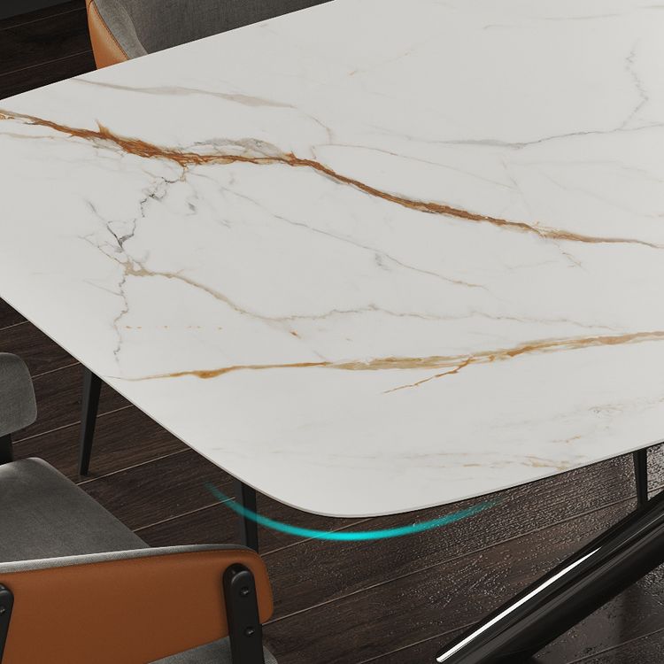 Rectangle Dining Table Industrial Stone Table in White for Dining Room