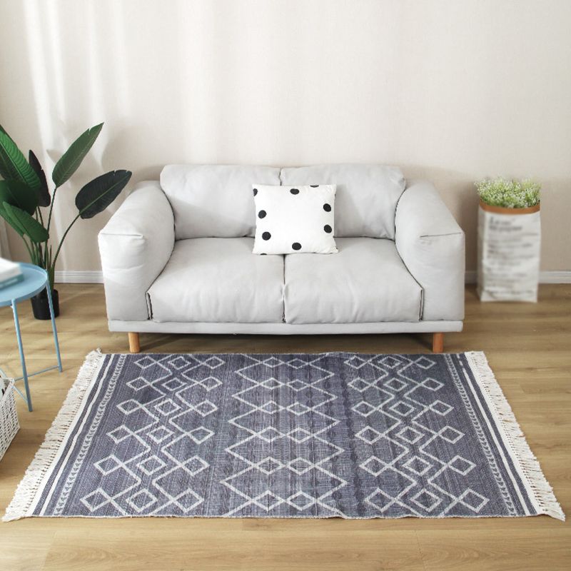 White Tone Moroccan Area Rug Cotton Tribal Print Rug Easy Care Indoor Rug for Living Room