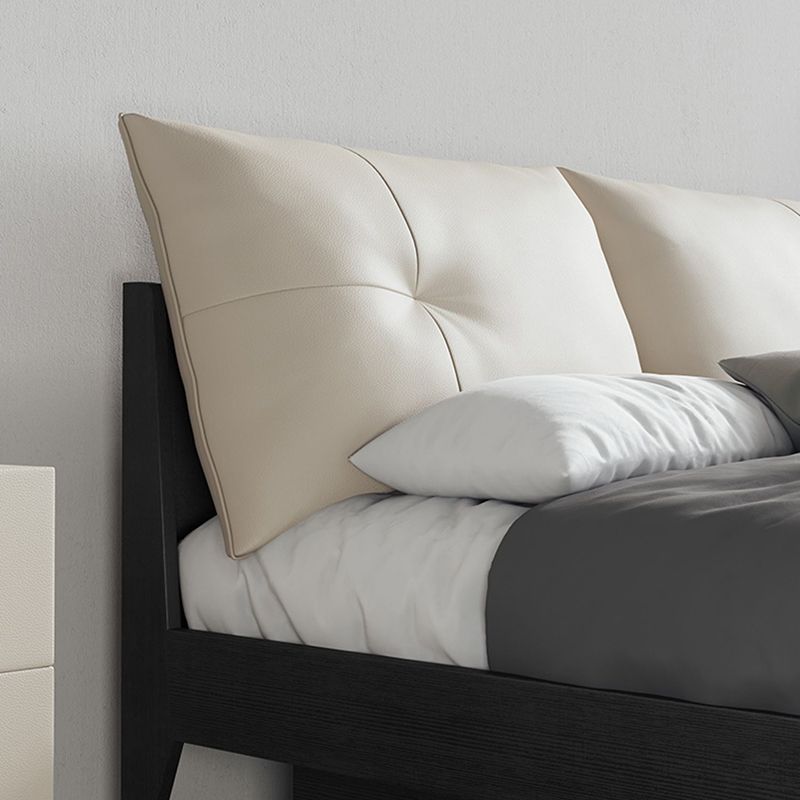 Upholstered Headboard Standard Bed Mid-Century Modern Panel Bed Dark Grey