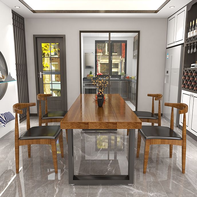 Black Metal Sled Base Table Industrial Dining Site Table with Wood Top