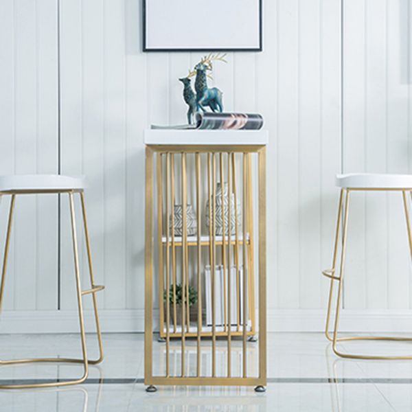 Solid Wood Bistro Table Metal Base Rectangle Bar Height Pub Table with Shelves