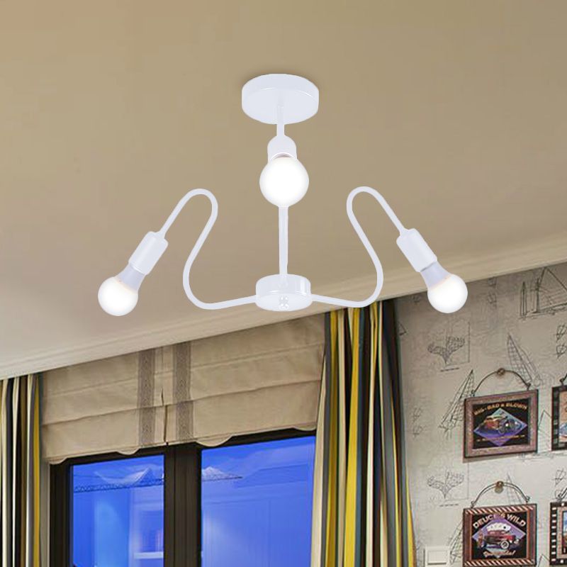 Bombilla expuesta de metal, iluminación de montaje semiempotrado, luz de techo Industrial Retro de 3/5/6 cabezales para comedor en negro/blanco