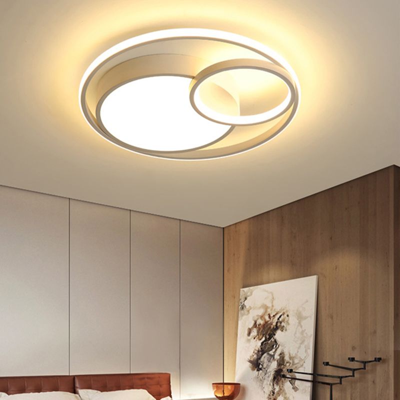 Acrylic Ring Shape Flushmount Lighting Modern Stylish LED Gray/White/Black and White Ceiling Lamp in Warm/White/3 Color Light