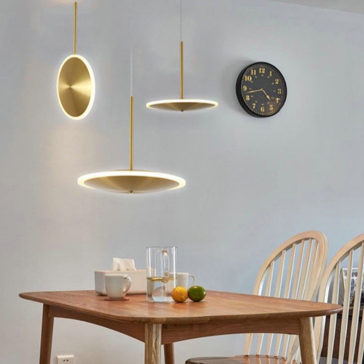 Gold Plated Flying Saucer Suspension Light Fixture Postmodern Simple Metal LED Pendant Lamp