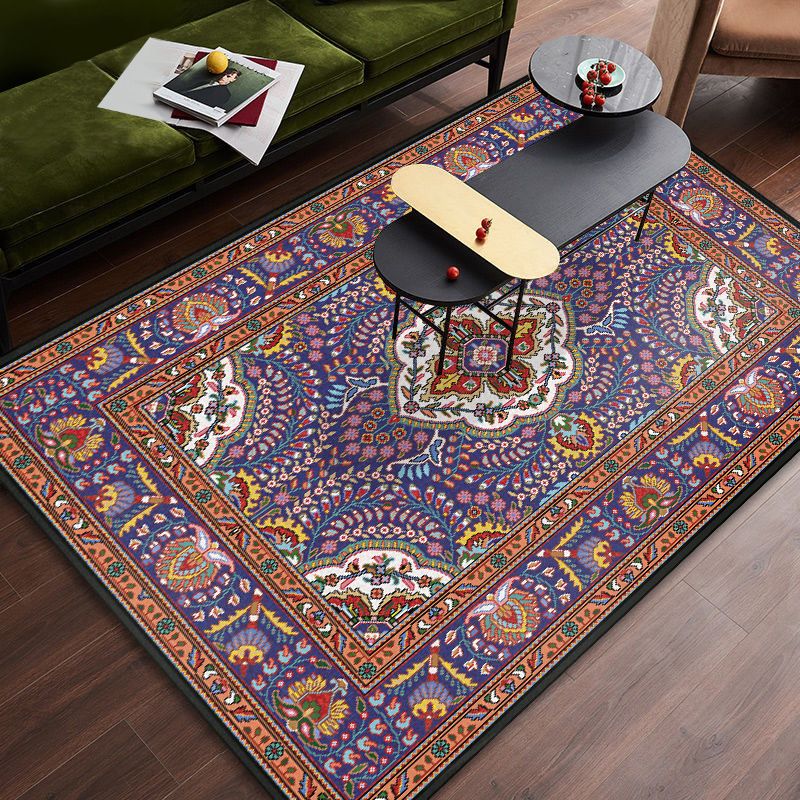Persian Tribal Patterned Rug Multi-Color Polyester Carpet Stain Resistant Pet Friendly Anti-Slip Backing Rug for Bedroom