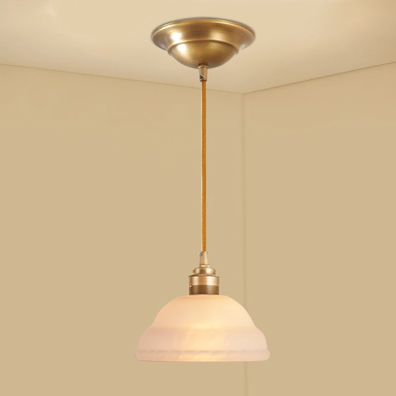 Gold 1-Light Drop Pendant Colonial Style Satin Opal Glass Shaded Hanging Light for Hallway