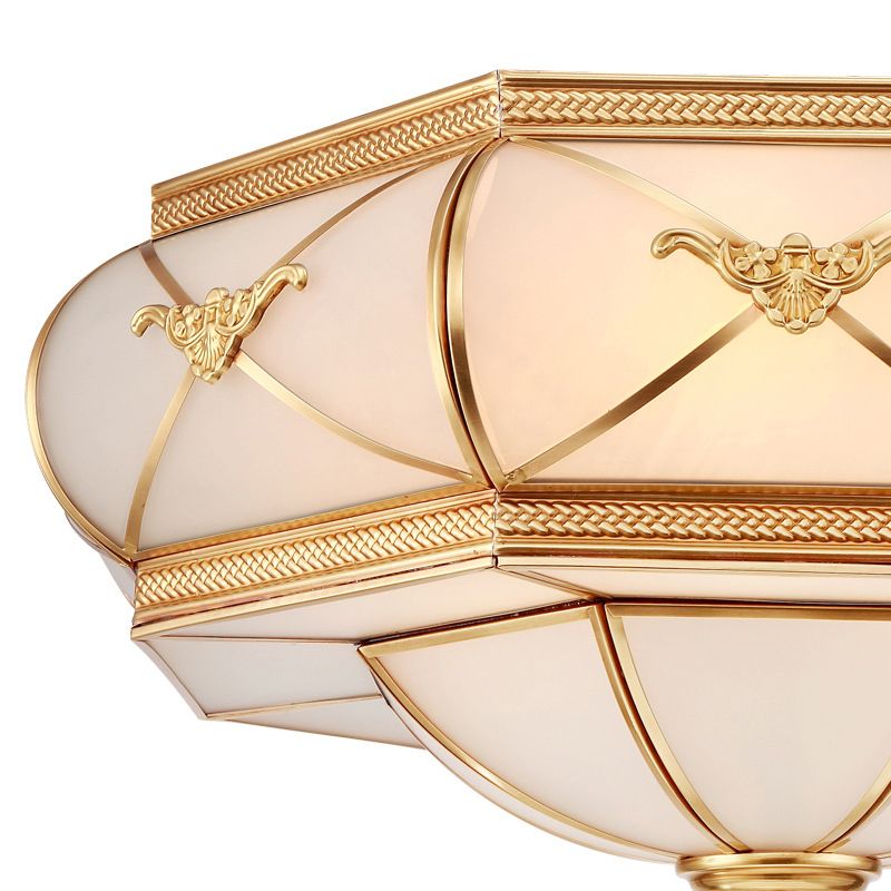 Hat Semi Flush Light Colonial Opal Glass 6 Heads Brass Ceiling Mounted Fixture for Living Room, 16"/18"/21.5" Wide