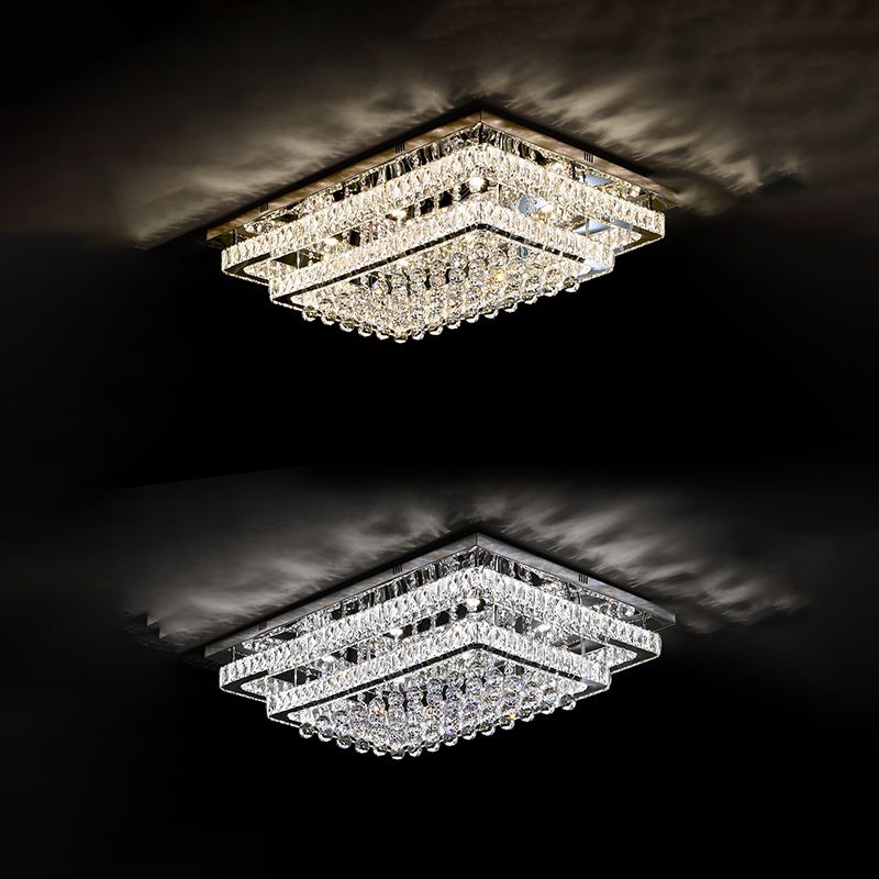 Lampade da incasso in metallo argentato Lampade da soffitto moderne per camera da letto quadrata con paralume in cristallo