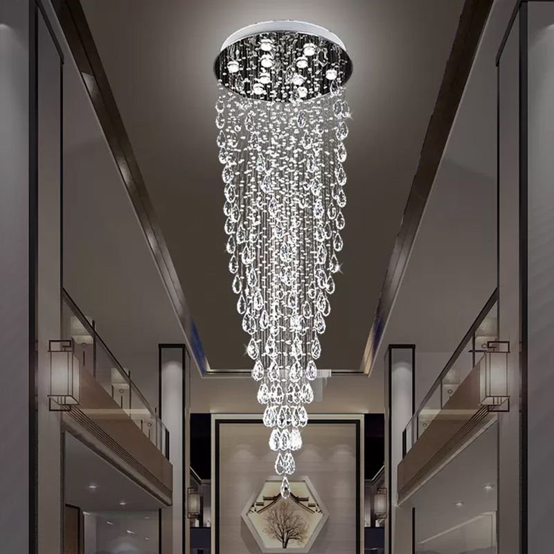 9 Lights Raindrop Hanging Lamp Modernism Silver Clear Crystal LED Multi Light Pendant