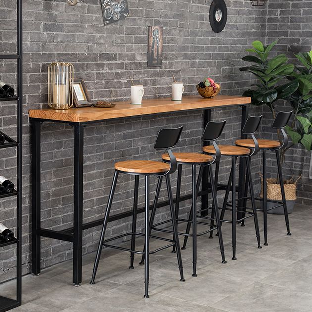 Industrial Rectangle Bar Height Table Solid Wood Bar Table with Trestle Base