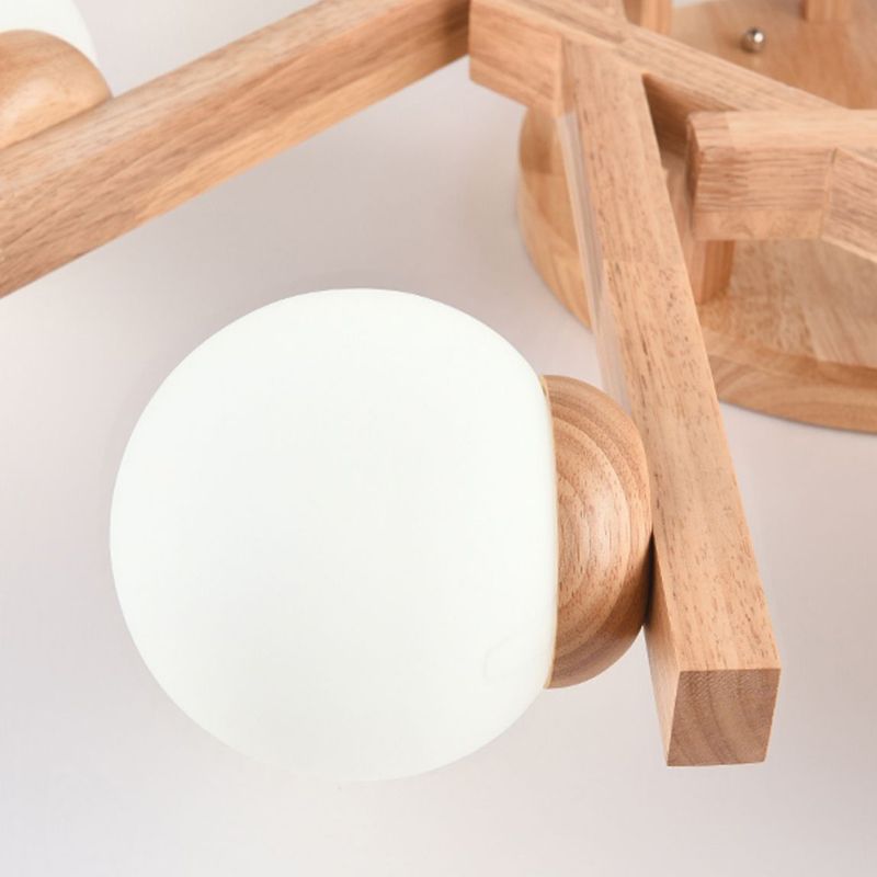 Nordic Flush Mount Globe Ceiling Light Fixture with Wood and Glass for Bedroom