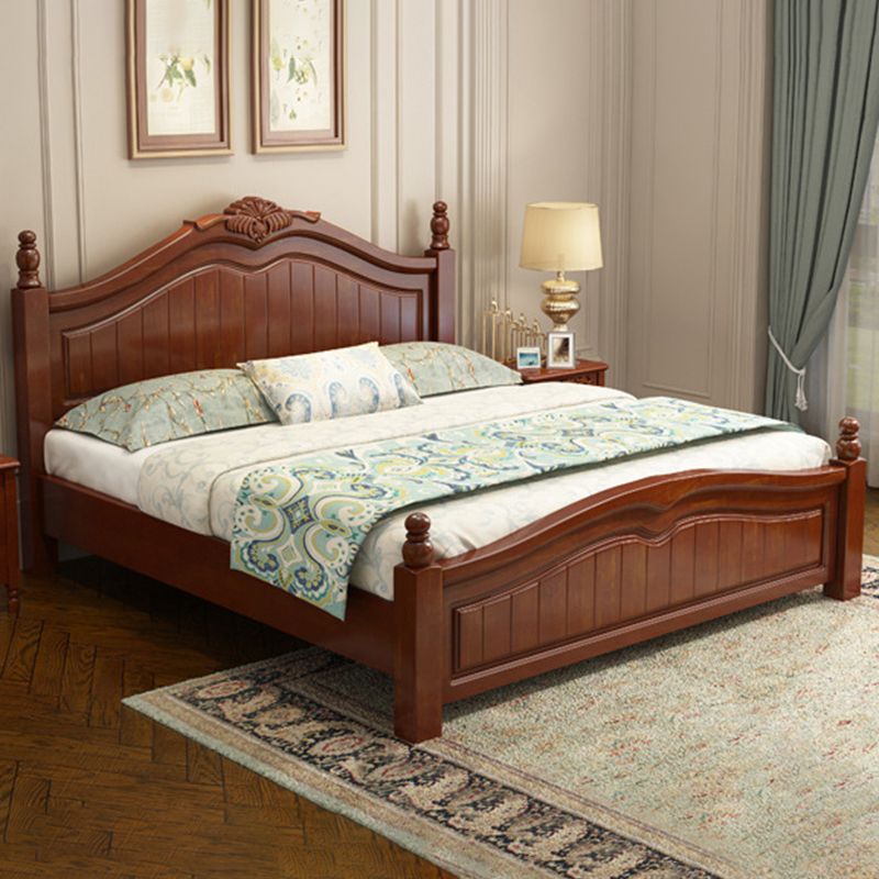Rubberwood Solid Color Bed Frame Traditional Camelback Standard Bed for Home