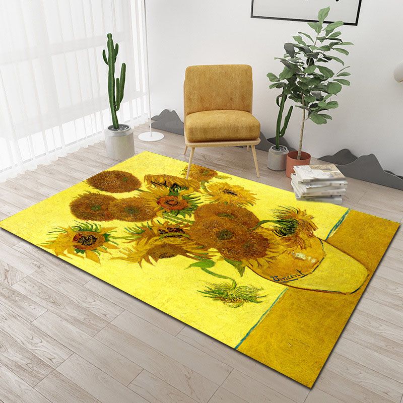 Green Modern Area Carpet Plant Pattern Polyester Area Rug Anti-Slip Backing Rug for Home Decor