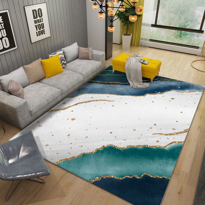 Gold Modern Rug Polyester Graphic Area Rug Non-Slip Backing Rug for Living Room