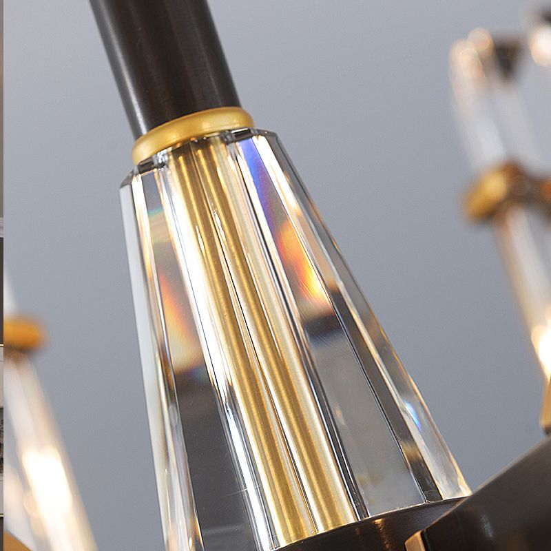 Modernismo Sputnik Luz colgante 3/6/8 Cabezas de la barra de cristal de tres lados Candelier en negro/latón