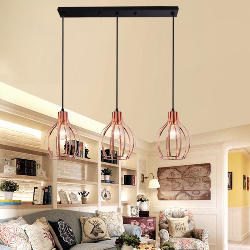 Accensione a sospensione in oro rosa metallico Global Gage Shade 3 Luci in stile industriale Lampada del soffitto con baldacchino rotondo/lineare