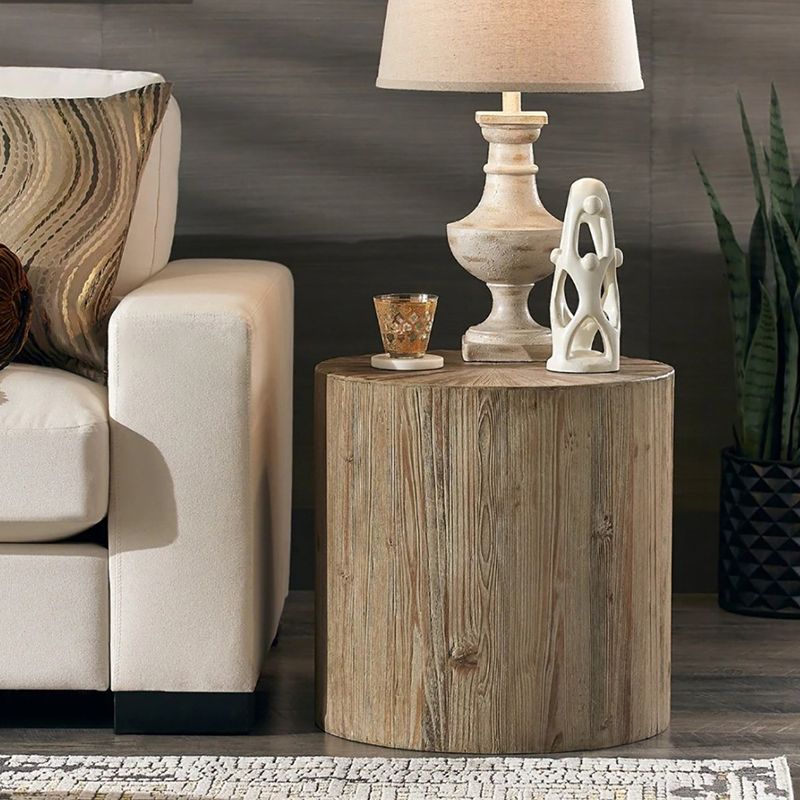Rustic Corner Table Solid Wood Round Distressed Accent Side Table