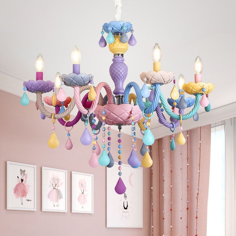 Multi Light Candle Branch Hanging Pendant Modern Style Crystal Hanging Lighting