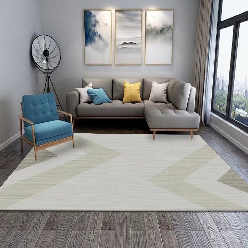 Beige Modern Carpet Polyester Line Carpet Non-Slip Backing Carpet for Drawing Room