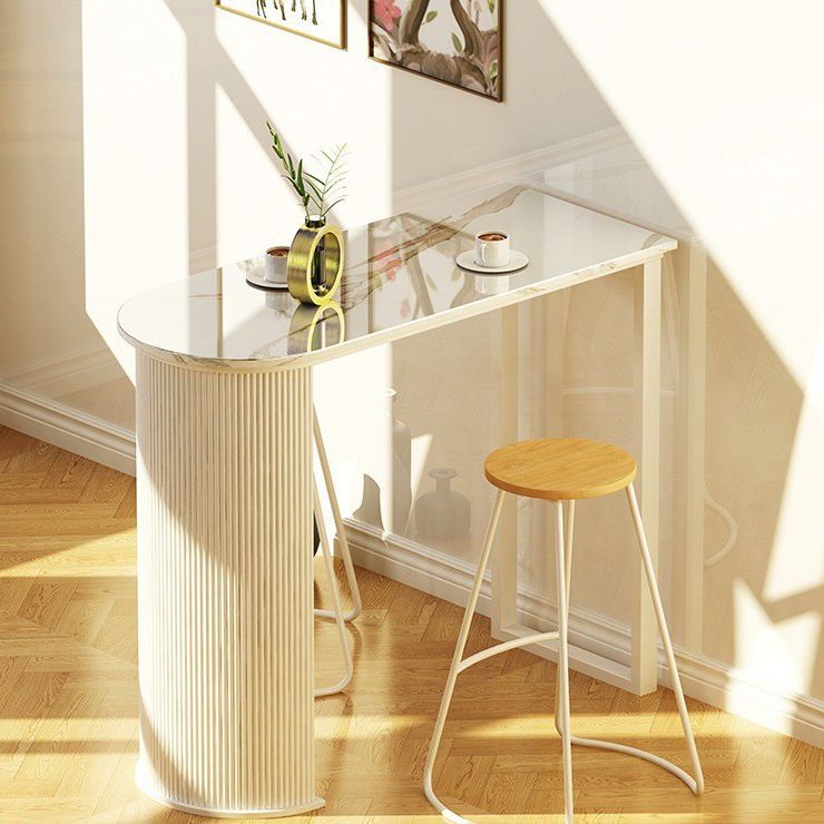 Modern Indoor Bar Height Table Double Pedestal Stone Bistro Accent Dining Table