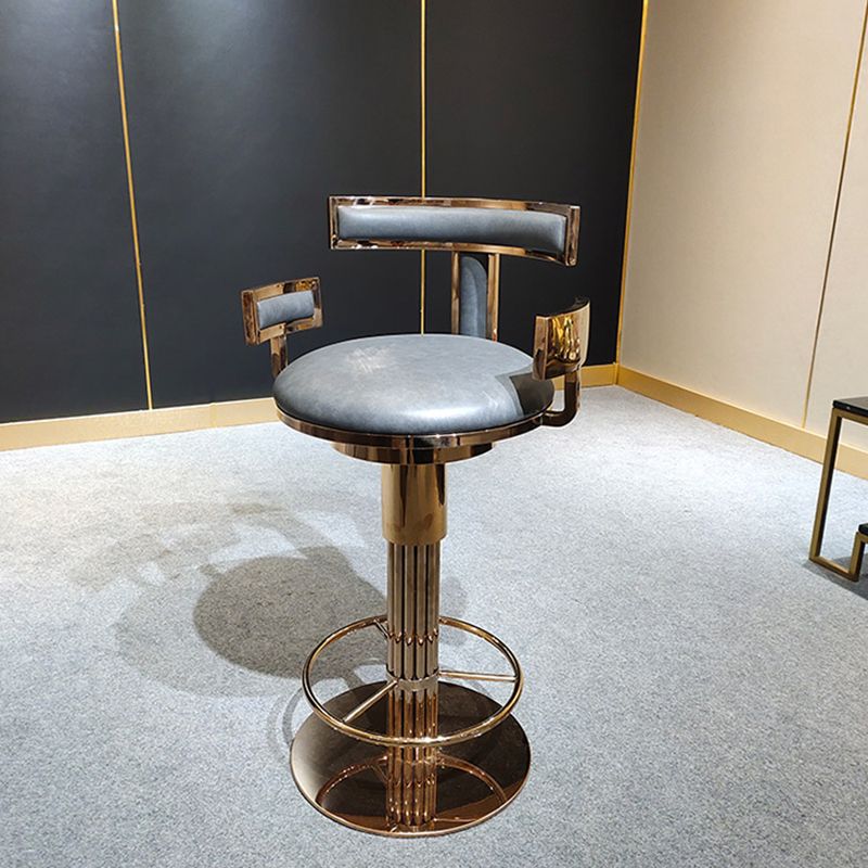 Glam Style Bar Stool Leather Backrest Bar Stools for Dining Room with Metal Base