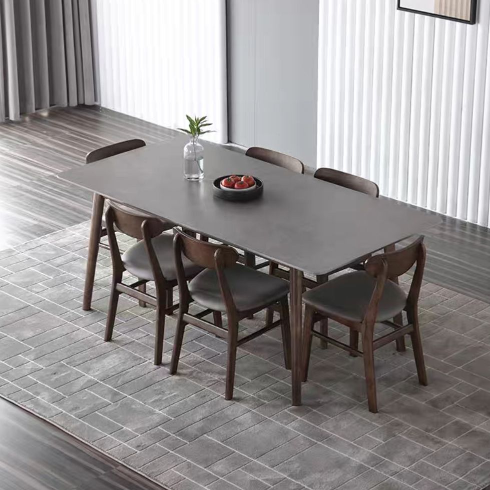 Mesa de piedra sinterizada moderna medieval mesa de comedor gris rectangular con madera 4 patas
