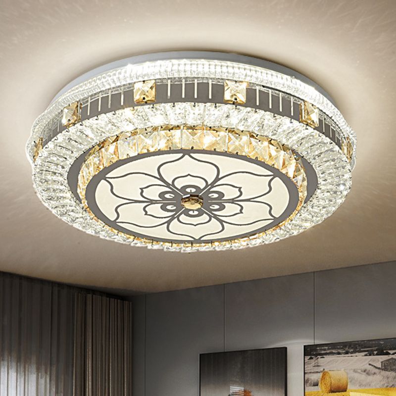 Éclairage de plafond de chambre à coucher de tambour incrusté de cristal LED plafonnier moderne en blanc