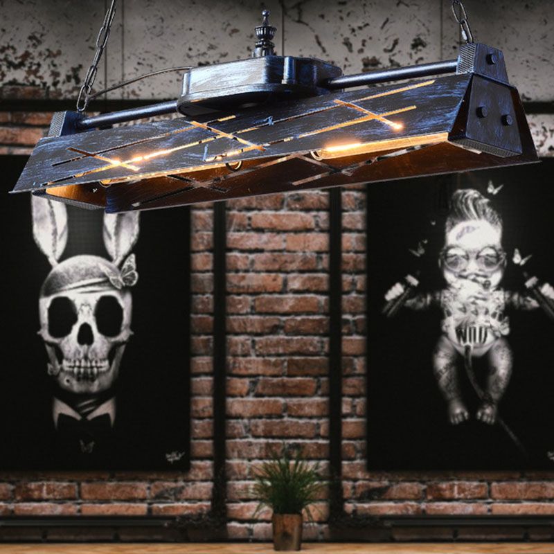 Industrial Steam Train Shaped Island Lamp 4-Bulb Wrought Iron Pendant Light