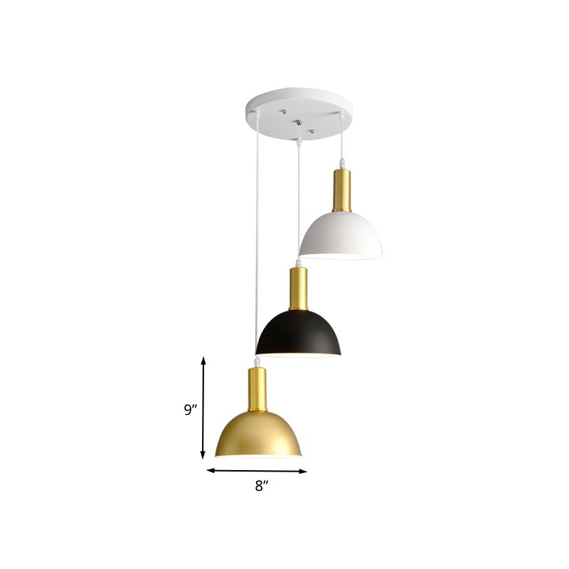 Moderne nordische gewölbte hängende Leichtkit Iron 3 Köpfe Esszimmer Multi-Licht-Anhänger in Weißschwarzgold