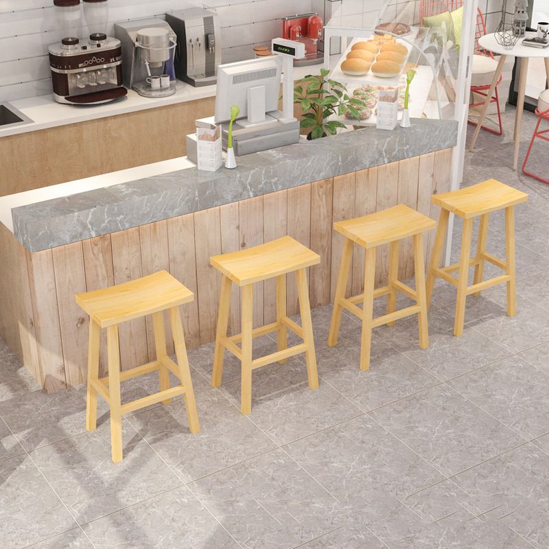 Industrial Armless Counter High Stool Solid Wood Backless Bistro Pub Stool with 4 Legs