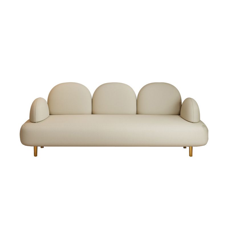 Modern Faux Leather Sofa Metal Gold Legs Recessed Arm Curved Sofa