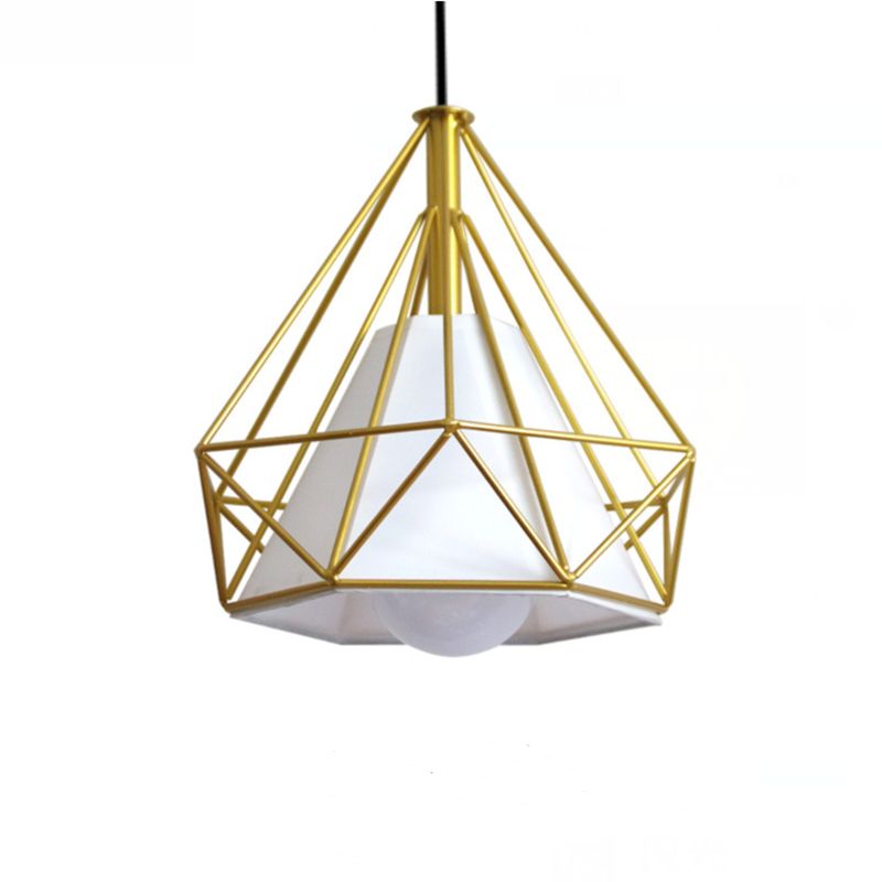Metal Wire Cage Hanging Lamp Nordic Style Single Dining Room Ceiling Pendant Light in Gold