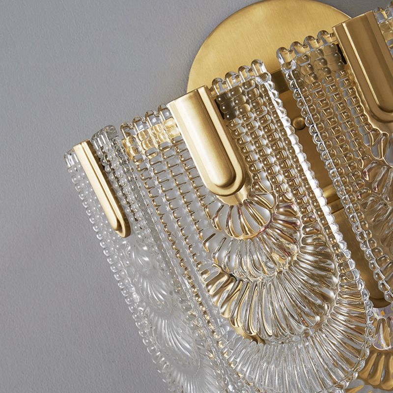 Contemporary 3- Light Wall Mounted Fixture Brass and Glass Wall Sconce