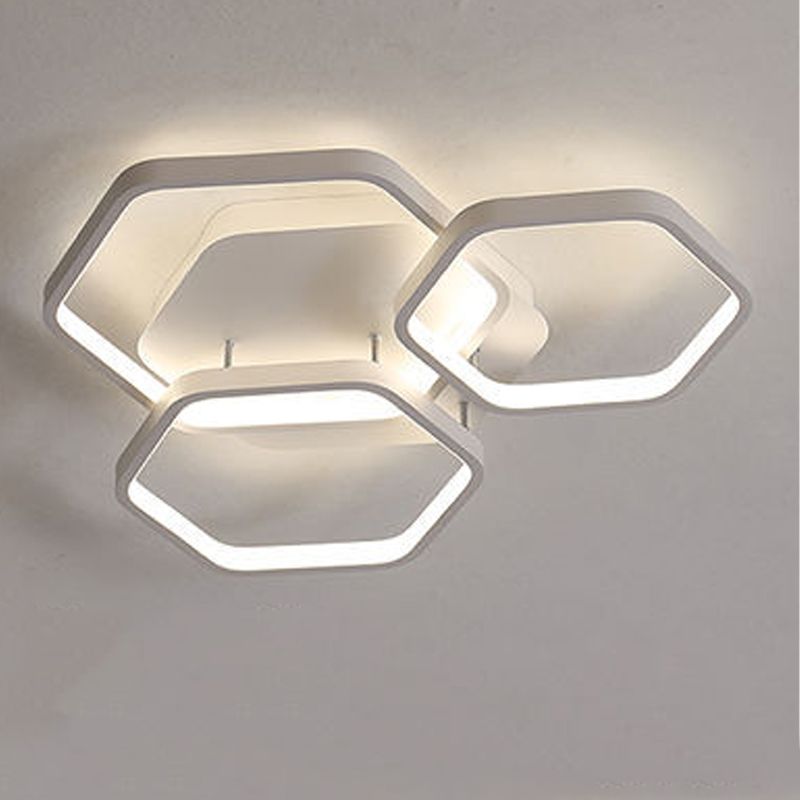 Modern Hexagon Flush Light Fixture Metal Flush Mount Ceiling Light in White