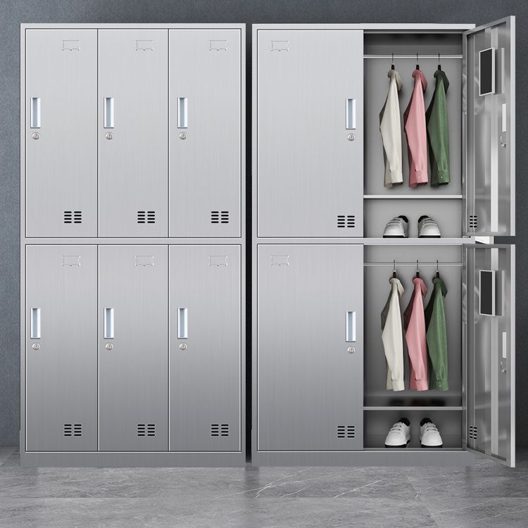 Silver Metal Cabinet with Hinged Doors Modern Steel Storage Cabinet for Home